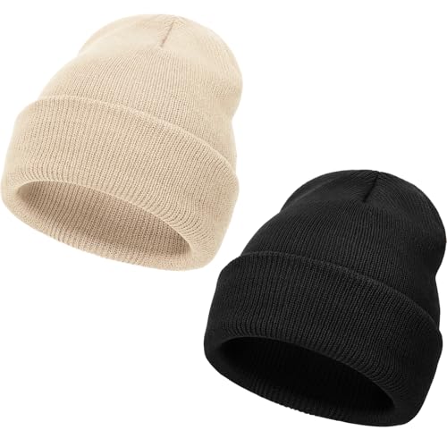 DRESHOW Winter Mütze Damen Beanie Mütze Herren Strick Beanie Unisex Slouchy Beanie Weich Warme Mütze 2 Stück von DRESHOW