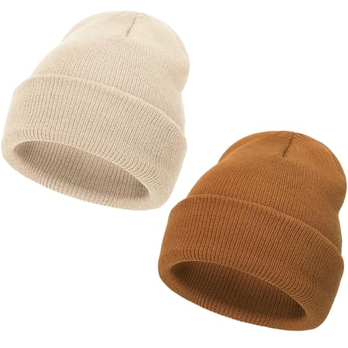 DRESHOW Winter Mütze Damen Beanie Mütze Herren Strick Beanie Unisex Slouchy Beanie Weich Warme Mütze 2 Stück von DRESHOW