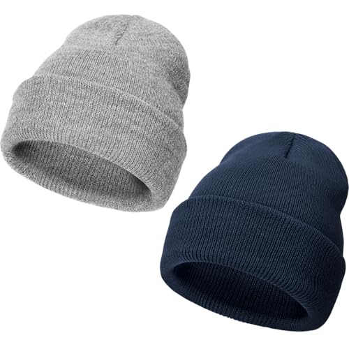 DRESHOW Winter Mütze Damen Beanie Mütze Herren Strick Beanie Unisex Slouchy Beanie Weich Warme Mütze 2 Stück von DRESHOW
