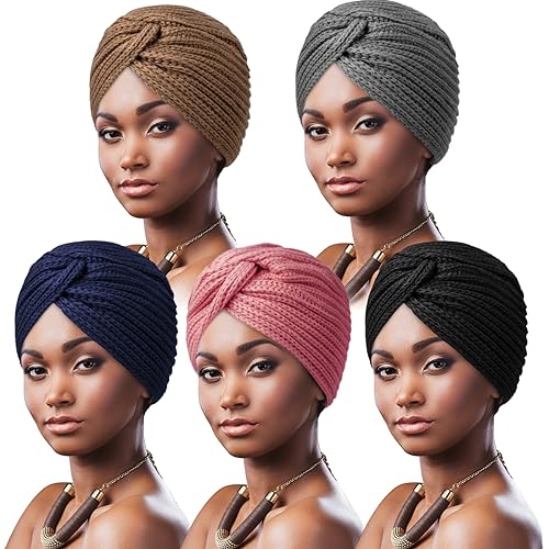 DRESHOW 5 Stücke Afrikanischen Turban für Damen Soft Vorgebunden Knot Mode Plissee Turban Hut Mütze Kopfwickel Schlafmütze DRESHOW 5 Stücke Afrikanischen Turban für Damen Soft Vorgebunden Knot Mode Plissee Turban Hut Mütze Kopfwickel Schlafmütze von DRESHOW