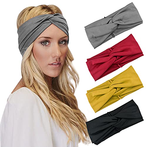 DRESHOW 4 Stück Damen Stirnbänder Kopfband Haarband Elastische Weiche Stirnband für Alltag Yoga Sport Fitness von DRESHOW