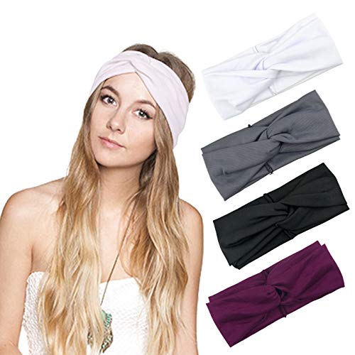 DRESHOW 4 Stück Damen Stirnbänder Kopfband Haarband Elastische Weiche Stirnband für Alltag Yoga Sport Fitness von DRESHOW