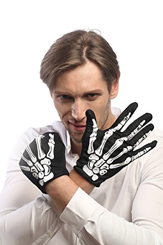 DRESS ME UP - RH-004-white Handschuhe Halloween Schwarz Skelett Knochen Tod Rocker Rockabilly Biker von dressmeup