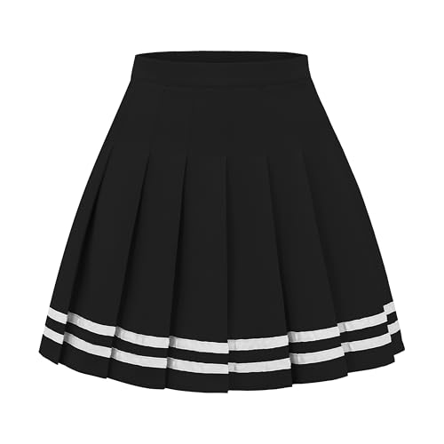 DRESS NICES Damen Faltenrock A-Linie Kurz Mini Basic Rock Schuluniform Cheerleader Röcke Skater Rock, Schwarz-Weiß-Streifen, Klein von DRESS NICES