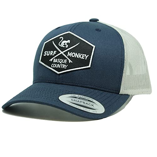 SURF MONKEY Kappe Trucker Typ meliert - Gebogenes Visier - Verstellbare Snapback Cap - Stickerei Patch Herren/Damen, Blau/Grau, 60 von Surf Monkey