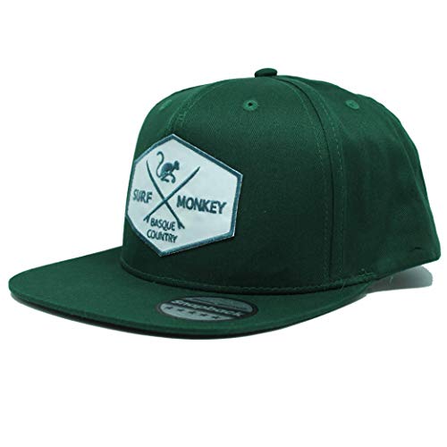 Snapback-Cap für Männer - Surf Monkey Patch vorne - Flacher Schirm - Strukturiertes Snapback-Design mit 5 Panelen - Snapback-Verschluss im Retro Style (Grün) von Surf Monkey