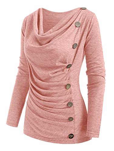 Damen 2 in 1 Langarm Casual Tops U-Ausschnitt Rüschenhemden Cinched Tie Faux Twinset T-Shirt, Hellrosa_1, Groß Damen 2 in 1 Langarm Casual Tops U-Ausschnitt Rüschenhemden Cinched Tie Faux Twinset T-Shirt, Hellrosa_1, Groß von DRESSFO