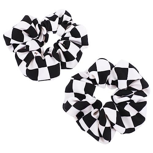 DRESSOOS 2er-pack Schwarz-weiß Karierte Scrunchie-haargummis Aus Chiffon Pferdeschwanzhalter Elegante Haarseile Für Frauen von DRESSOOS