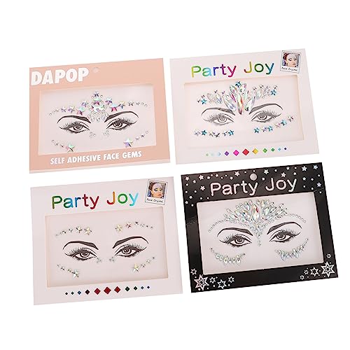 DRESSOOS Gesichts-strass-aufkleber Juwelen-aufkleber Gesicht Haare 4er-set Selbstklebende Edelsteine ​​für Partys von DRESSOOS