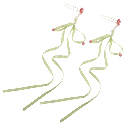 DRESSOOS U-form Haarnadeln Chinesische Haarstäbchen Dutt-hochsteckfrisurenstäbe Mit Schleifenquaste Und Kunstperlen Für Damen Grünes Banddesign Klassischer Hanfu-accessoires von DRESSOOS