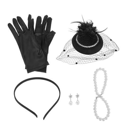 DRESSOOS Damen-schmuckset Fascinator Hut Und Handschuhe Accessoire-set Im Stil Der 1920er Jahre Flapper-party-stirnband Für Frauen von DRESSOOS