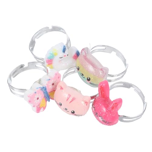 DRESSOOS 1 Schachtel Verstellbare Kinderschmuck Ringe mit Katzenmotiv Bunte Kunststoff Finger Ringe für Rollenspiele Partys und Tägliches Tragen Niedliche Accessoires für Kleine Mädchen von DRESSOOS