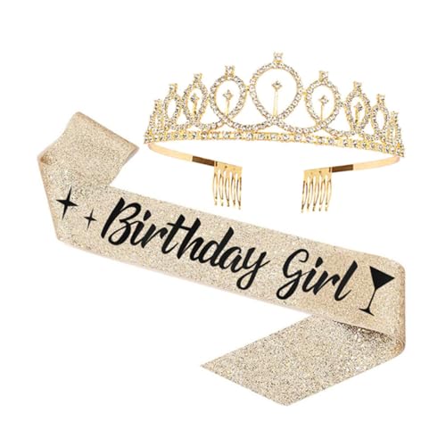 DRESSOOS 1satz Geburtstagskrone Und Schärpe Für Mädchen Einzigartige Dekorative Krone Mit Haarreif Stilvolle Geburtstags-schärpe Für Feiern Und Anlässe Glitzernde von DRESSOOS