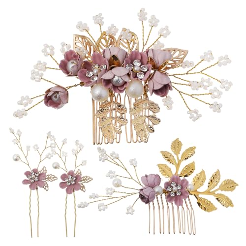 DRESSOOS 1satz Blumen Haarschmuck Set Mit Perlen Und Strass Teiliges Hochzeits-haaraccessoire Für Bräute Stilvolle Haarspangen Und Kämme Für Anlässe von DRESSOOS
