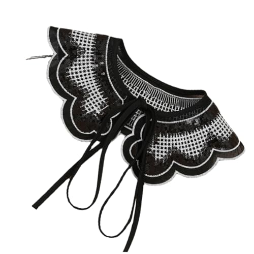 DRESSOOS Falscher Kragen Für Damen Aus Polyesterseide Mit Besticktem Ausschnitt Und Schleifendesign Atmungsaktiv Und Komfortabel Abnehmbarer Kragen Für Outfits von DRESSOOS