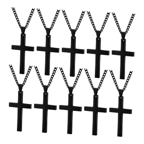 DRESSOOS 10 Stück Schwarze Kreuz Halskette für Herren Damen Teens Minimalistischer Titanstahl Anhänger Langlebig Modischer Christlicher Schmuck Vielseitig Kombinierbar zu Casual und von DRESSOOS