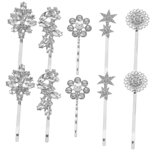 DRESSOOS Haarspangen Damen 10 Stück Strass Bobby Braut Haarspange Set Silber Farbe Blatt von DRESSOOS