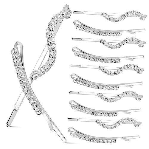 DRESSOOS 12stücke Strass Haarspangen Bobby Mit Glitzersteinen Für Und Mädchen Für Hochzeiten Und Alltag Silber Einreihig Und Kurvenförmig von DRESSOOS