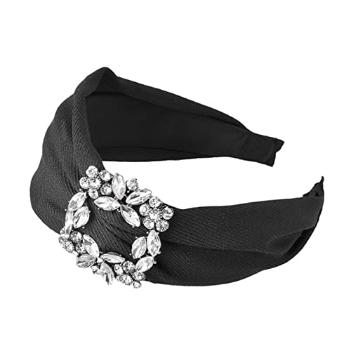 DRESSOOS Strass Haarreif Damen Breiter Stoff Haarreif Mit Kreuzknoten Eleganter Haarschmuck Für Frauen Schwarz Elastischer Kopfschmuck Für Partys Und Hochzeiten von DRESSOOS