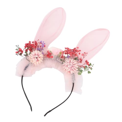 DRESSOOS Kaninchenohr Haarband Mit Blume Kopfschmuck Lange Ohr Stirnband Party Ostern Hase Ohr Stirnband Haar Zubehör Hasenhaar Haarband Blume von DRESSOOS