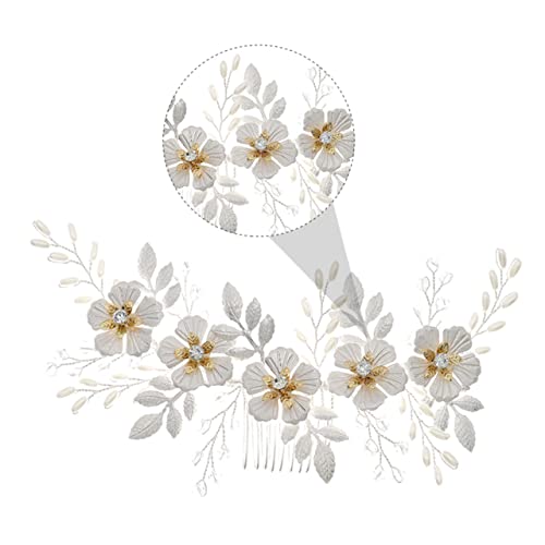 DRESSOOS Perlen-Haarspange 1Stk weißer Blattkamm Haarschmuck aus Kristall Braut Haarspange Haarspangen Haarklammer Tiara Haarnadeln mit Strasssteinen Haardekorkamm Kristallkamm Hochzeit von DRESSOOS