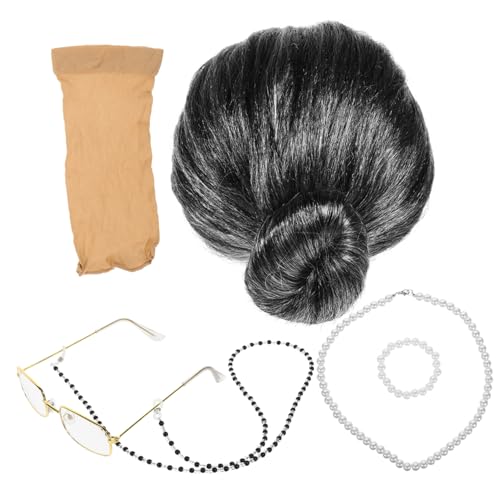 DRESSOOS 1satz Old Lady Perücke Mit Brille Und Perlenschmuck Für Kostümparty Cosplay Grandma Kostüm Für Und Halloween Atmungsaktiv Und Leicht Einfach Zu Tragen Entfernen von DRESSOOS