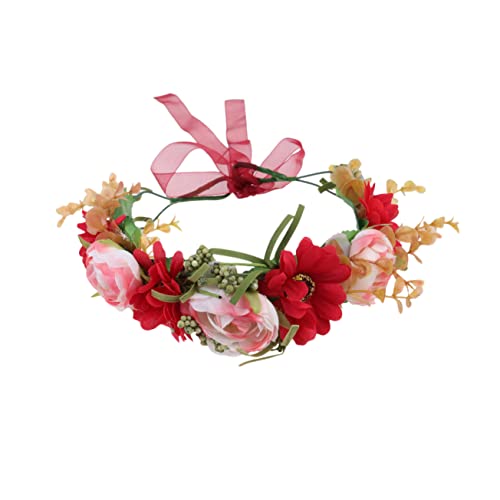 DRESSOOS 1stk Party-haarbänder Rattan-rebenkopf-kranz Rosa Stirnband Hunde Hochzeitszubehör Haarband Mit Rosenblüten -blumen-stirnband Party-haarreifen Kopfschmuck Aus Rosenblüten Rot von DRESSOOS