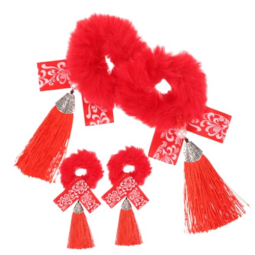 DRESSOOS 2 Paar neujahr kopfschmuck Klingglöckchen Weihnachtshaarring kinder haarschmuck kinder roter Pferdeschwanz rote Haaraccessoires Feiertagshaarseile Party-Kopfschmuck Kimono von DRESSOOS