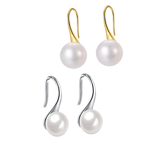 DRESSOOS 2 Paare Minimalistische Perlenohrringe Dangle Ohrschmuck Frauen Modisch Elegant Silber Gold von DRESSOOS