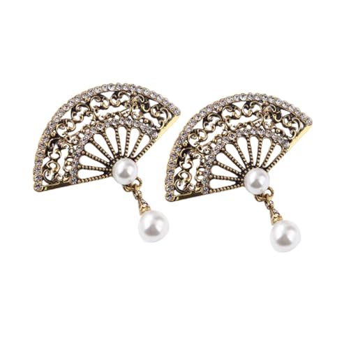 DRESSOOS 2 Stck. Zinklegierung Broschen mit Strass Besetzt Chinesischer Fächer Form Vintage Stil Goldfarben Eleganter Schmuck für Hochzeiten Bankette und Festliche Anlässe von DRESSOOS