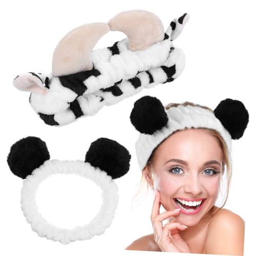 DRESSOOS 2 Stk 3d-stirnband Kuhhaarbänder Flauschige Hautpflege-stirnbänder Badewannenkopf Kawaii Stirnband Zum Waschen Des Gesichts Kuh-spa-stirnband Tiara Super Süße Korallenvlies Zubehör von DRESSOOS