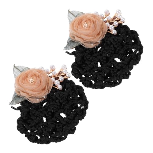 DRESSOOS 2 Stk Netztasche mit Blumenkopf Haarnetze Haarschmuck für Damen Haarnadeln stutzenhalter Ballett Haarnetz Blumen-Haarnetz-Clip für Mädchen einfach Brötchen die Blumen Blütenkopf von DRESSOOS