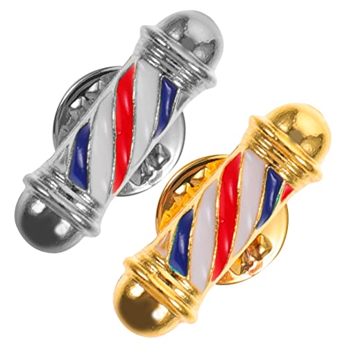 DRESSOOS 2 Stück Barber Shop Pole Brosche Gold Silber Kreative Friseurbrosche Anstecknadeln für Kleidung Party Alltag Friseur Accessoires von DRESSOOS
