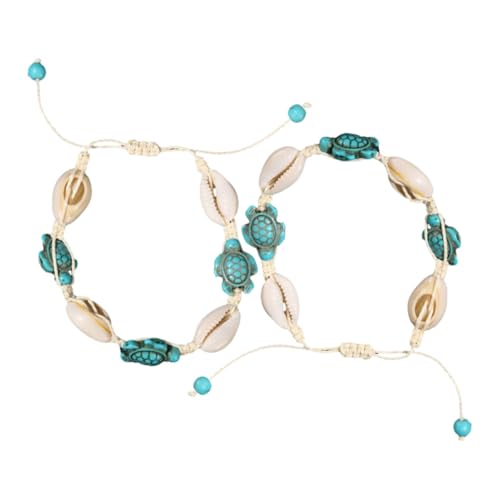 DRESSOOS 2 Stück Boho Muschel Schildkröten Armband Sommer Strand Fußkettchen Schmuck Verstellbar Meerestier Charms Fußschmuck für Damen und Teenager von DRESSOOS