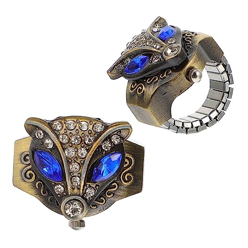 DRESSOOS 2 Stück Elastische Retro Ringuhr mit Flip Open Abdeckung Kreative Fingeruhr im Vintage Design Uhr für Damen und Herren Vielseitig Tragbarer Schmuck für Alltag und von DRESSOOS