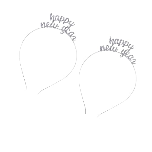 DRESSOOS 2 Stück Silber Frohes Neues Jahr Strass Stirnband Kristall Schmuck Haar Hoop Für Festival Glänzende Kristall Haar Band Zubehör von DRESSOOS
