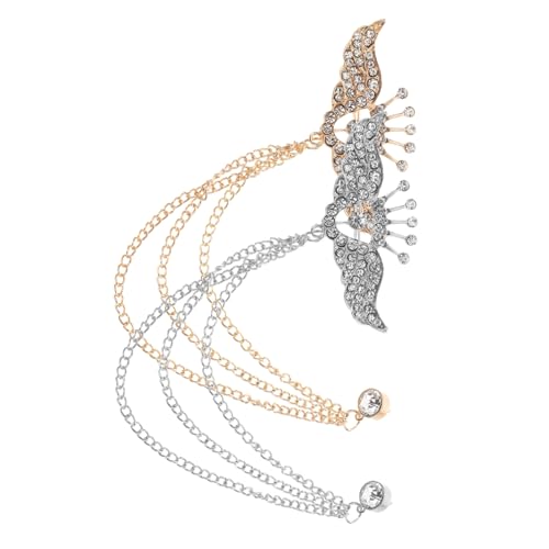 DRESSOOS 2 Stück Herren Anstecknadeln mit Design Strassbesetzte Flügelbroschen mit Quastenkette Leichte Langlebige Anzug Accessoires für Party Hochzeit und Business Outfits von DRESSOOS