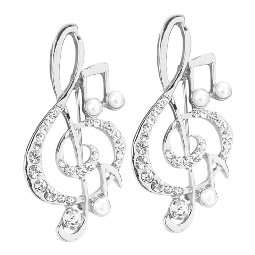 DRESSOOS 2 Stück Modebroschen Musiknoten mit Künstlicher Perle und Strass Silberfarbene Anstecknadeln für Damen Elegante Schmuck broschen zum Verzieren von Kleidung Taschen und Hüten von DRESSOOS