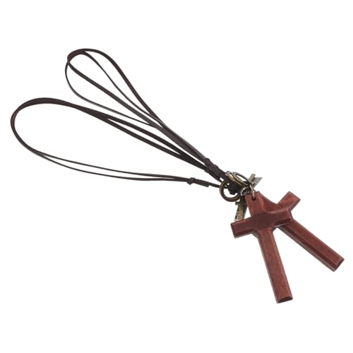 DRESSOOS 2 Stück Retro Holz Kreuz Anhänger Auto Rückspiegel Dekoration mit Detailierter Buchstabenmarke Einfach Aufhängbar Vintage Charme für Fahrzeug Innenraum Weihnachtsdeko Geschenkidee von DRESSOOS