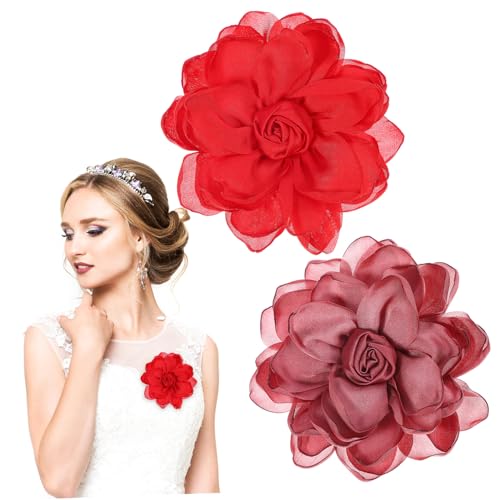DRESSOOS 2 Stück Rosen Blumenbroschen aus Hochwertigem Stoff Zarte Anstecknadeln für Damen Vielseitig Verwendbar als Braut Corsage Hochzeits und Partydeko in Rot DRESSOOS 2 Stück Rosen Blumenbroschen aus Hochwertigem Stoff Zarte Anstecknadeln für Damen Vielseitig Verwendbar als Braut Corsage Hochzeits und Partydeko in Rot von DRESSOOS
