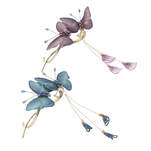 DRESSOOS 2stücke Schmetterlings-haarspange Mit Strass-haarschmuck Dekorative Haarnadel Schmetterlingshaarspangen Für Damen Retro-accessoires Hochzeitshaarspange von DRESSOOS