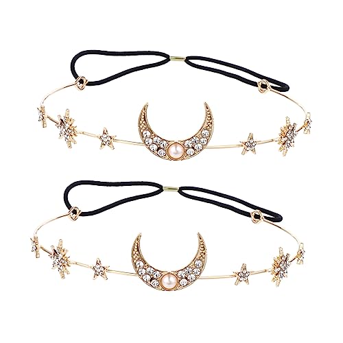 DRESSOOS 2stücke Schmuck Stirnband Mit Mond Und Sternen Motiven Damen Haarband Strass Kopfschmuck Für Hochzeit Party Und Fotografie Ornament Für Mädchen Bräute von DRESSOOS