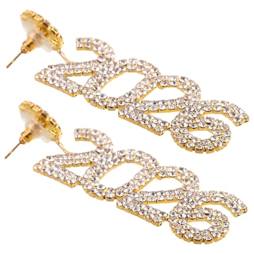 DRESSOOS 2 Stück Teiliges Glitzer Ohrhänger für Damen Schimmernde Ohrringe mit Nummerndetail Party Accessoires Stilvolle Anhänger für Silvesterfeiern von DRESSOOS