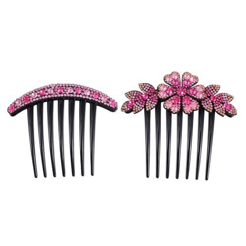 DRESSOOS 2 Stück Teiliges Strass Haarschmuck Blumen Haarklammer Funkelnde Pinke Haarspange Eleganter Haarstecker für Frauen Geeignet für Hochzeit Party Alltag und Festliche Anlässe von DRESSOOS