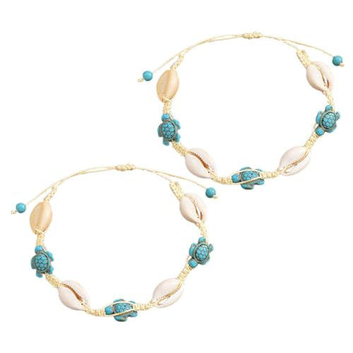 DRESSOOS 2 Stück Verstellbare Boho Armbänder Damen mit Natürlichen Muscheln und Schildkröten anhängern Handgeflochtenes Wachsseil Strandurlaub Schmuck Sommerliche Beach accessoires von DRESSOOS