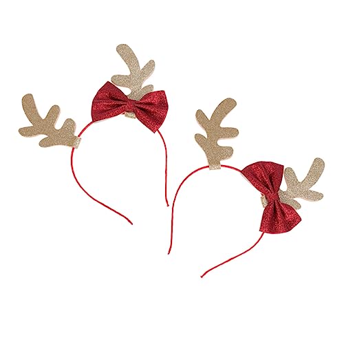 DRESSOOS 2 Stück Weihnachtsgeweih Stirnband Mit Glitzer Bowknot Festlicher Haarschmuck Für Kinder Ideal Für Weihnachtsfeiern Und Partys Elegantem Goldton von DRESSOOS