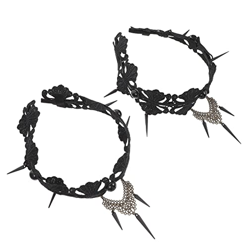 DRESSOOS 2stücke Gothic Punk Spitzenkrone Haarband Für Halloween Cosplay Verstellbares Stirnband Haarschmuck-accessoire Für Partys Und Besondere Anlässe von DRESSOOS