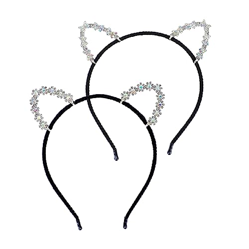 DRESSOOS 2st Stirnband Haarreifen Für Katzenohren Haarband Mit Kristallohren Katzenhaarreifen Katzenohrkopfband Halloween-party-haarreifen Haarschmuck Rostfreier Stahl Kind Ohrringe Urwald von DRESSOOS