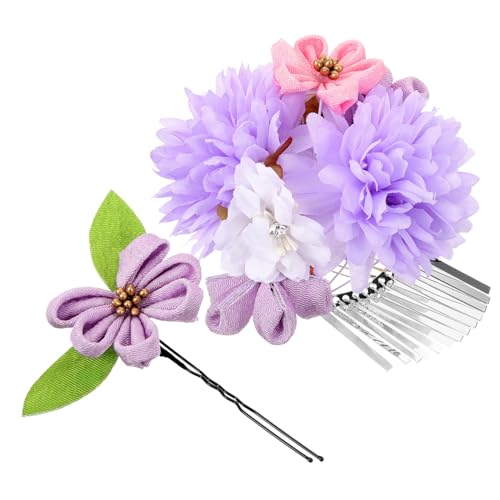 DRESSOOS 2St Yukata-Haarschmuck Frauen Brauthaar Kopfschmuck Strauß pom Braut- haarblume hochzeitshaar schmuck festkleidung Klammer stutzenhalter Blumenzauber Haarnadeln Metall Violet von DRESSOOS