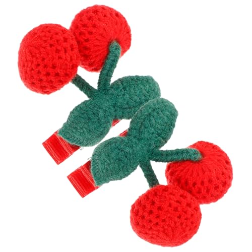 DRESSOOS 2 Stück Gestrickte Kirschhaarspangen für Mädchen Süße Haarspangen aus Sicherem Material Handgefertigte Haarschmuck für Kinder Praktische Clips für Hochzeiten und Partys von DRESSOOS